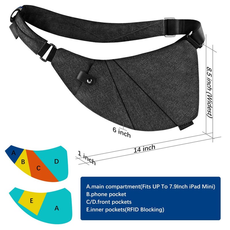 MRang Sling Crossbody Bag Travel Anti Theft Safe Bag RFID Blocking for Men Women Waterproof Blackï¼ˆsize 14x 8.5x1 Inchï¼‰ - Image 4